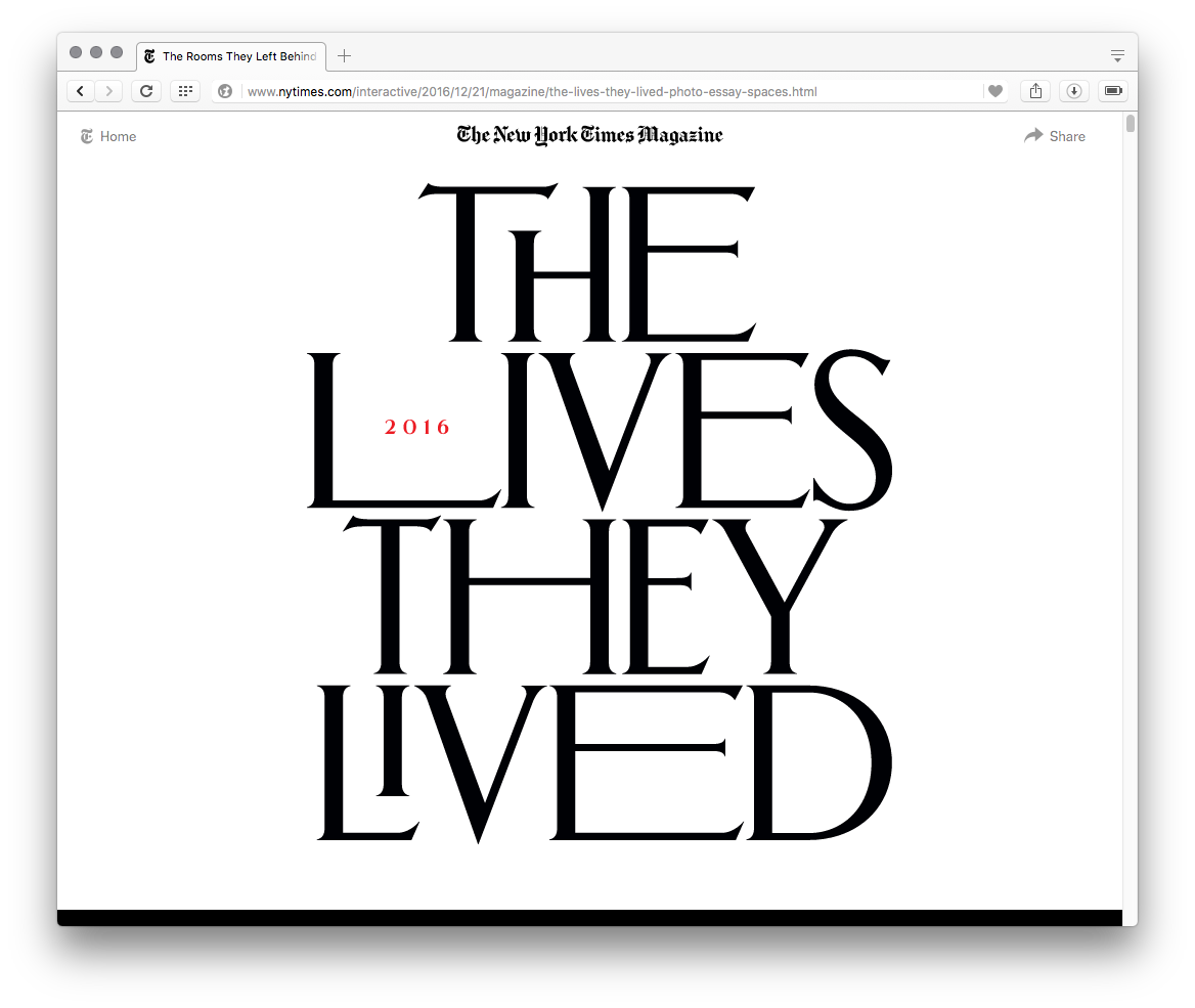 The New York Times Magazine The Lives They Lived Issue 2016 Online Edition Fonts In Use 